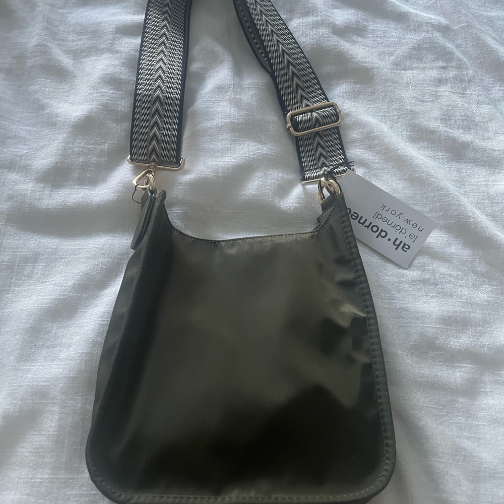 Ah-dorned bag in olive green with strap-NWT